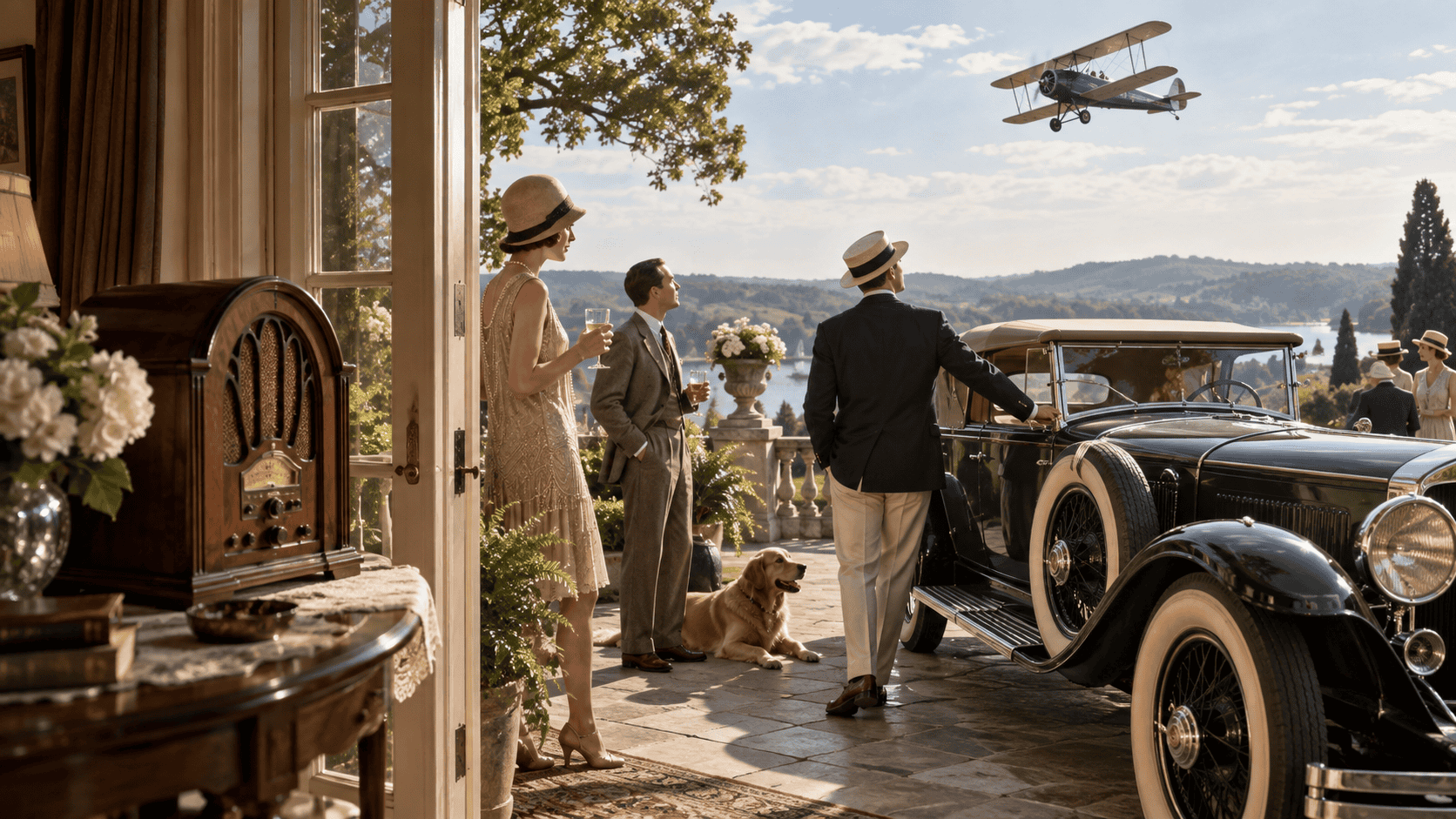 1920s cars, radio and aviation technology 1920s automobiles, radio and aviation representing Roaring Twenties technology, transportation and modern life